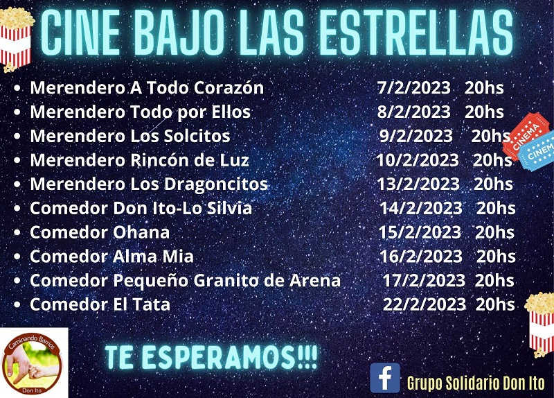 “Cine bajo las estrellas” en comedores y merenderos de Junín