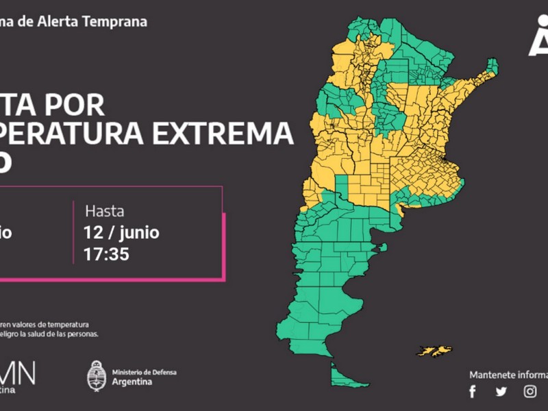 Alerta amarilla por bajas temperaturas extremas