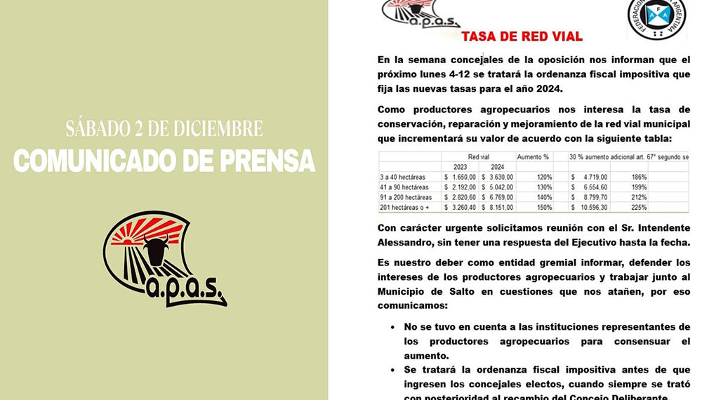 Productores de Salto en alerta por aumento de la tasa vial