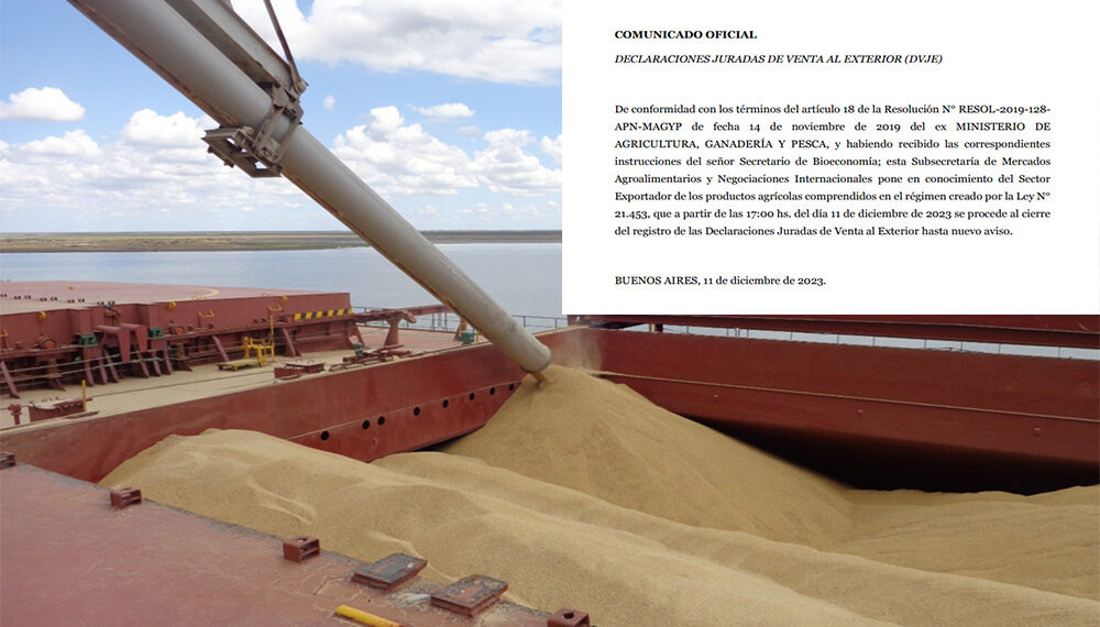 El Gobierno cerró este lunes los registros de exportación de granos