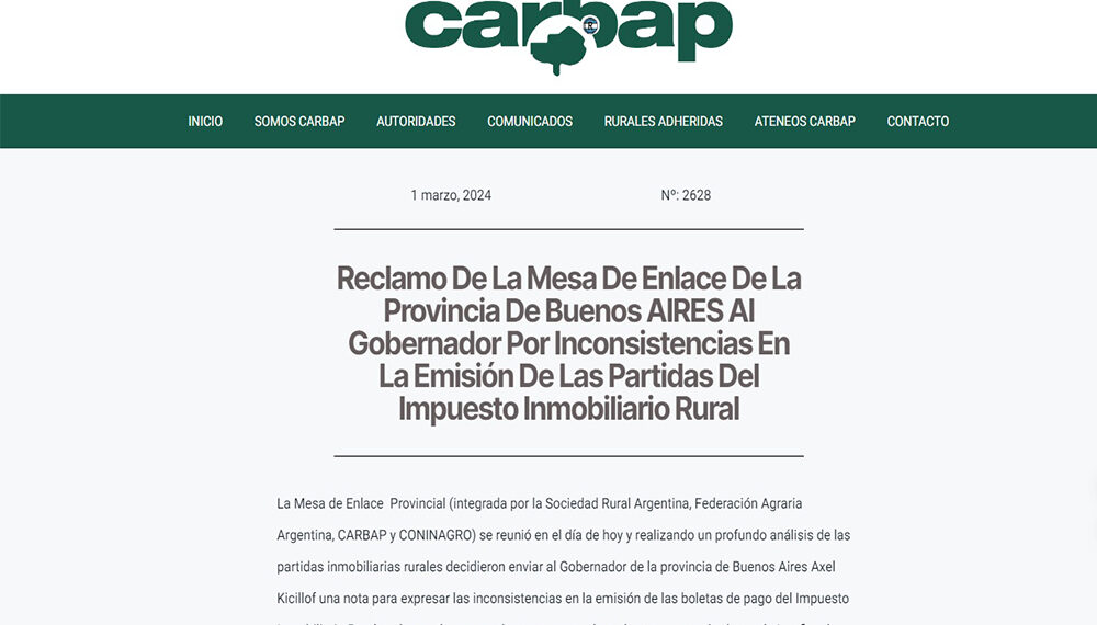 La Mesa de Enlace bonaerense denunció inconsistencias en el Inmobiliario Rural