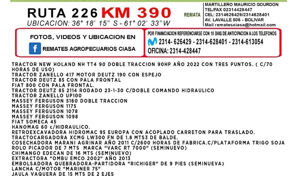 Bolívar será sede de un gran remate rural