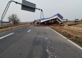 Vuelco de un camión sobre la Ruta 7