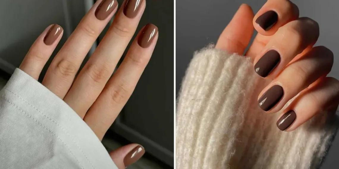 Uñas cortas marrón expresso: el tono que se viene
