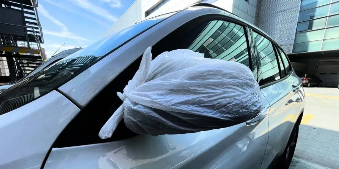 Qué significa cuando una persona pone una bolsa en el espejo retrovisor lateral del auto