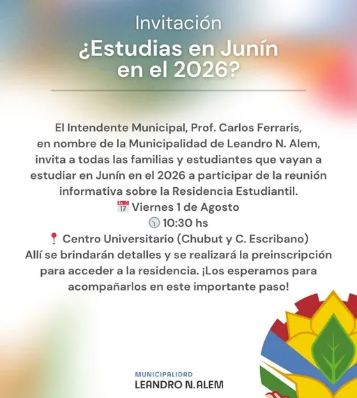 Convocan a una reunión informativa sobre la Residencia estudiantil en Junín