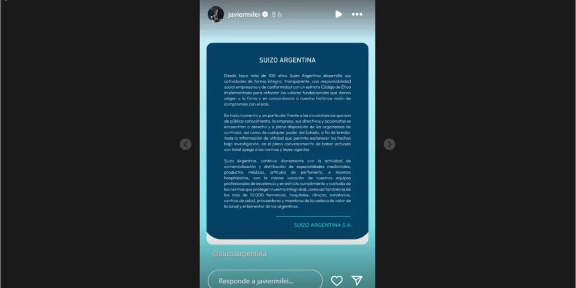 En medio del escándalo, Javier Milei compartió un comunicado de la droguería sospechada por coimas