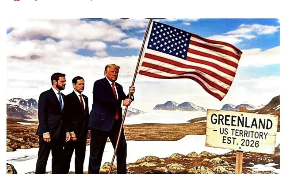Trump publicó una imagen suya poniendo la bandera de Estados Unidos en Groenlandia