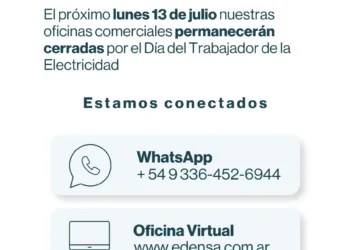 EDEN no tendrá atención comercial presencial el lunes 13 de julio