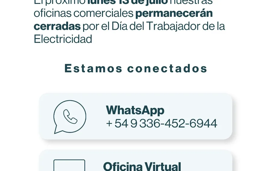 EDEN no tendrá atención comercial presencial el lunes 13 de julio